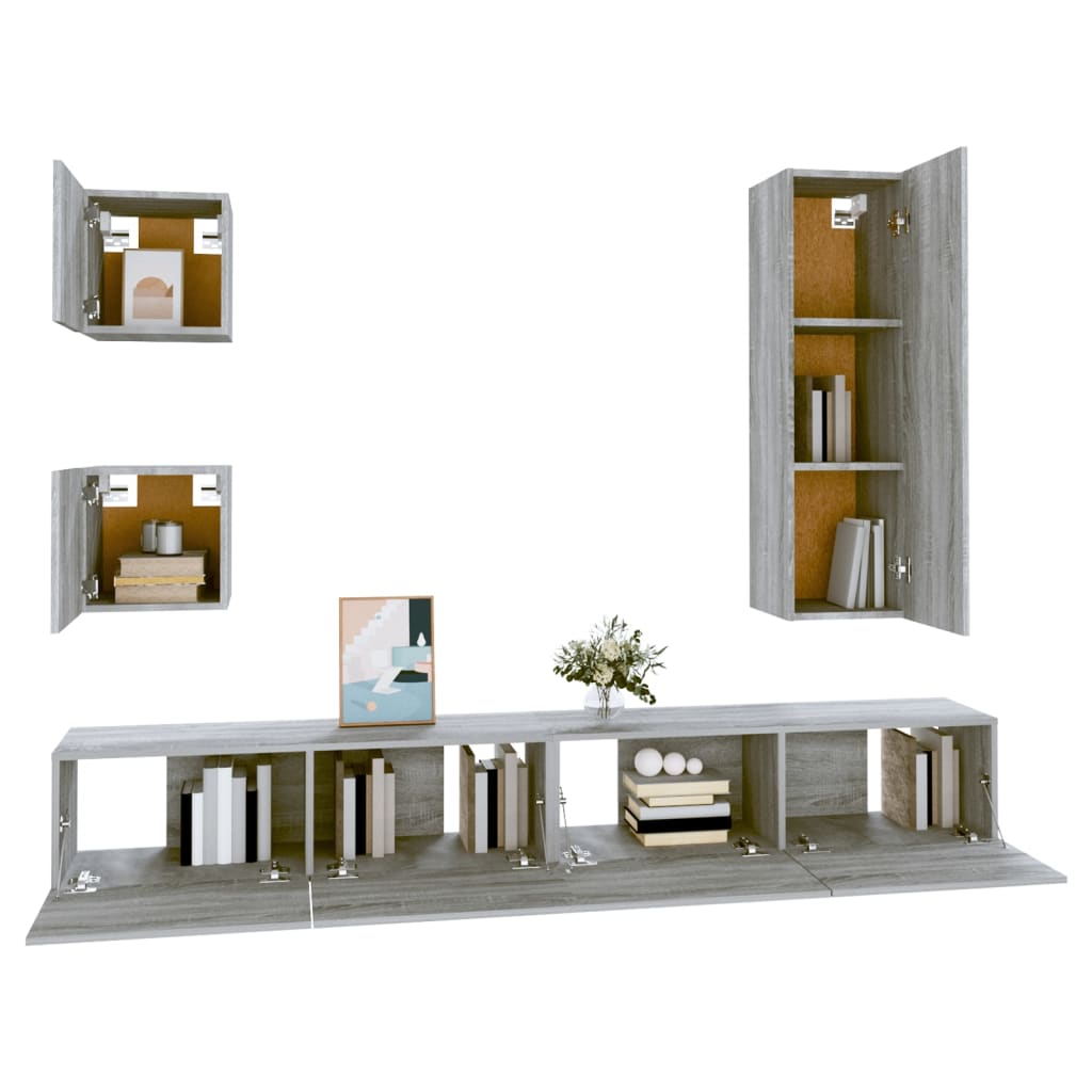 5 Piece TV Cabinet Set Grey Sonoma Engineered Wood