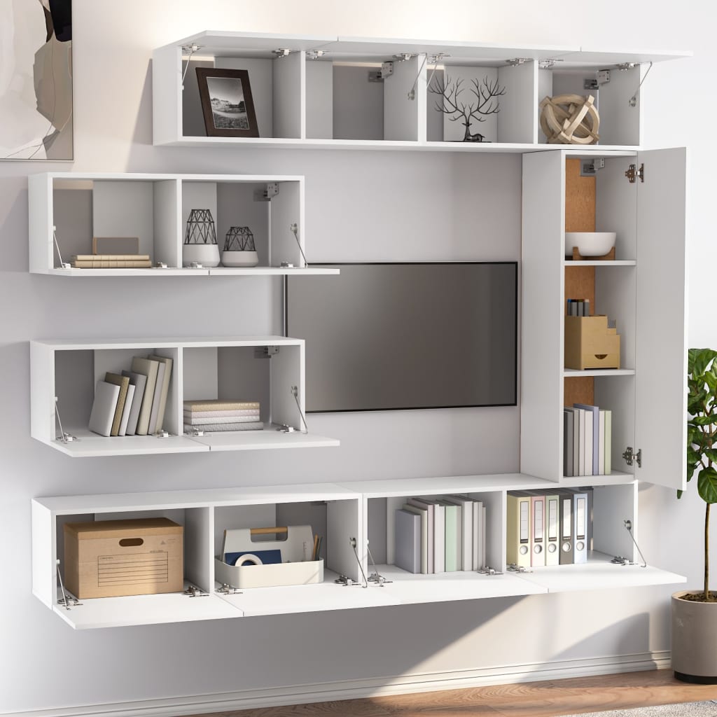 7 Piece TV Cabinet Set White Engineered Wood