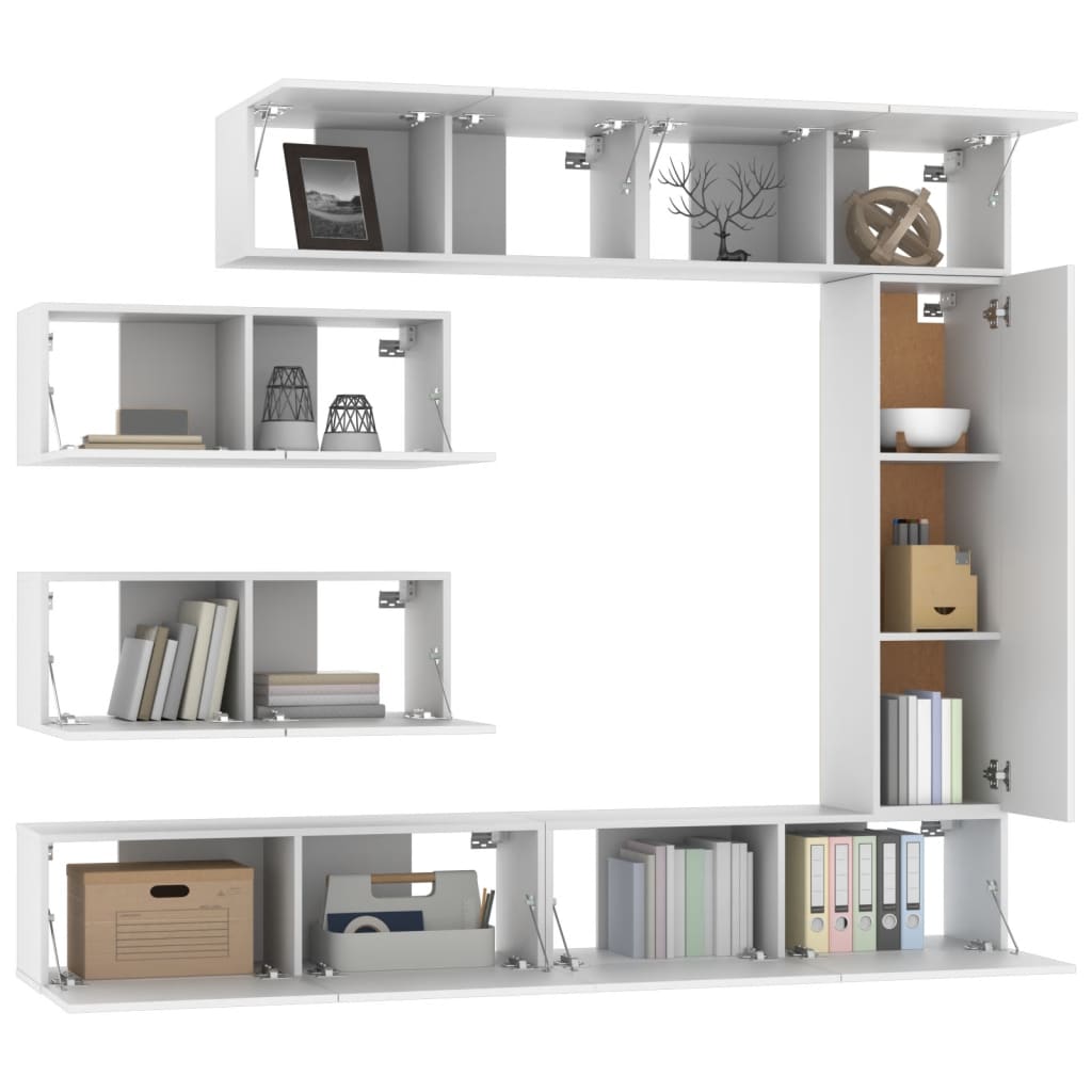 7 Piece TV Cabinet Set White Engineered Wood