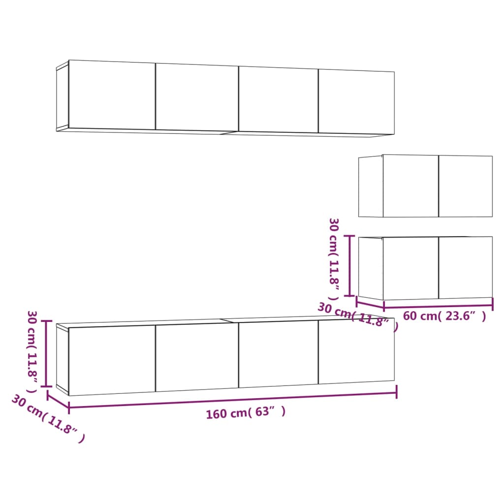 4 Piece TV Cabinet Set Grey Sonoma Engineered Wood