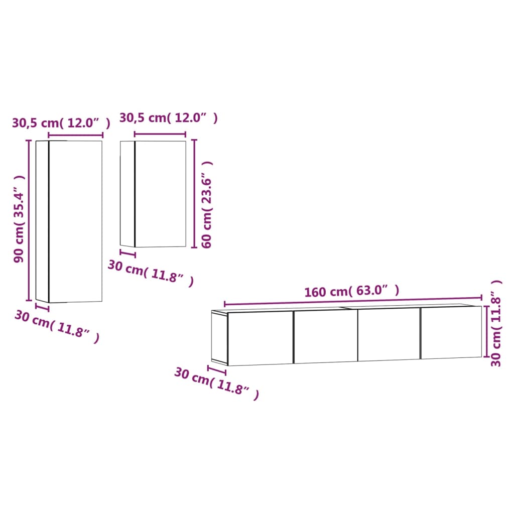 4 Piece TV Cabinet Set Sonoma Oak Engineered Wood