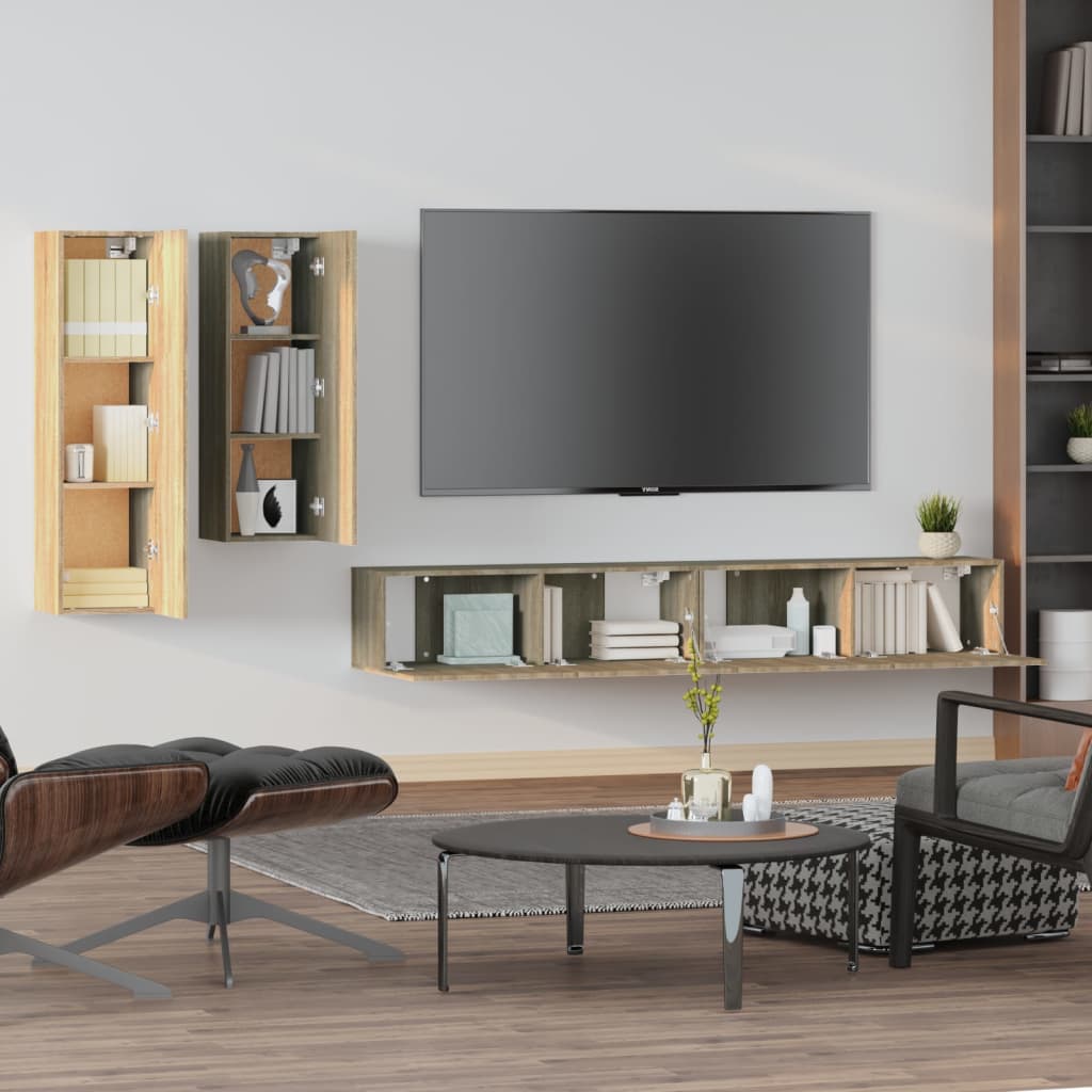4 Piece TV Cabinet Set Sonoma Oak Engineered Wood
