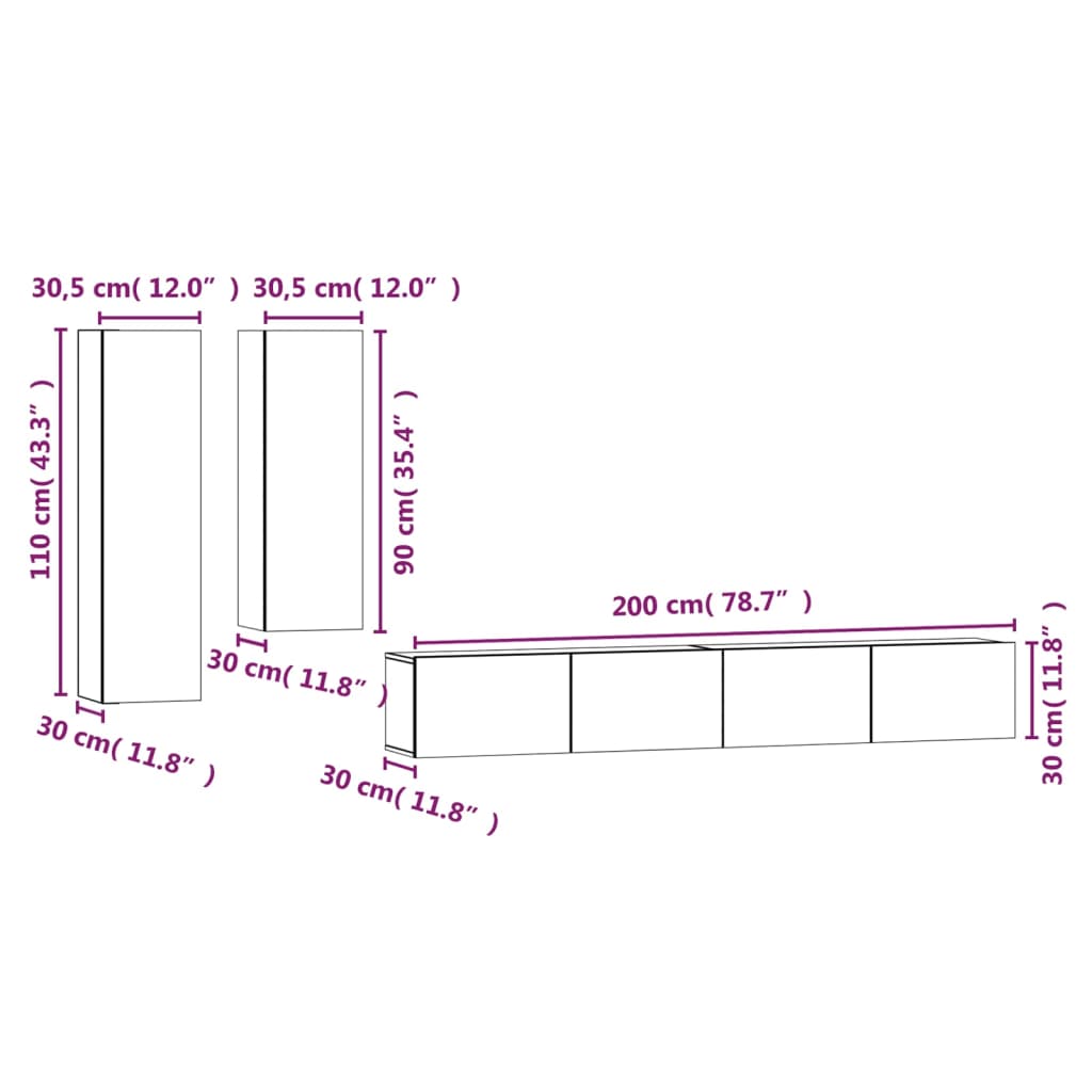4 Piece TV Cabinet Set Sonoma Oak Engineered Wood