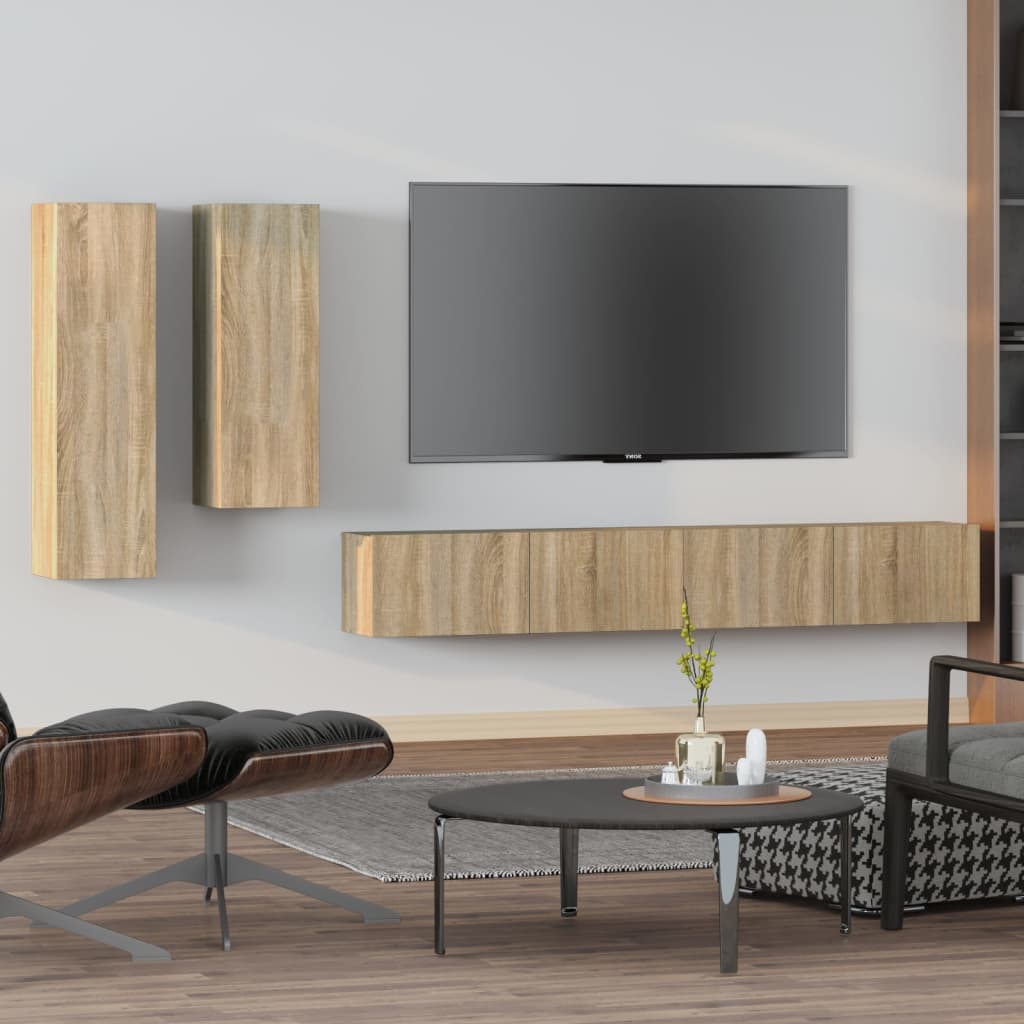 4 Piece TV Cabinet Set Sonoma Oak Engineered Wood