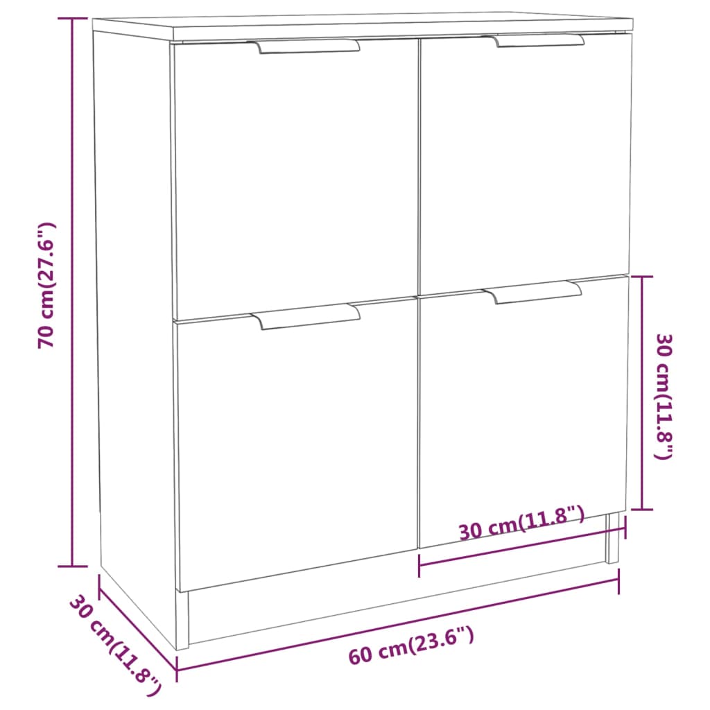 Sideboards 2 pcs Grey Sonoma 60x30x70 cm Engineered Wood
