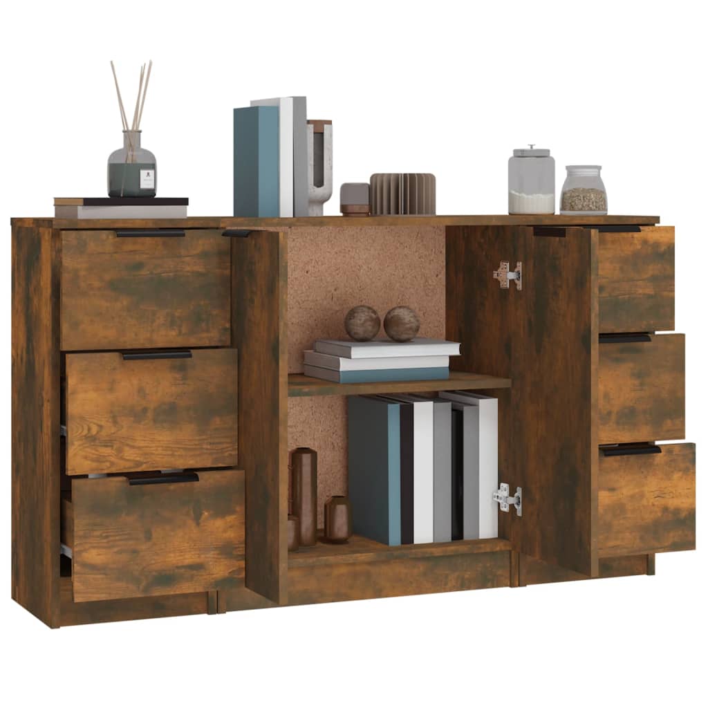Sideboards 3 pcs Smoked Oak Engineered Wood