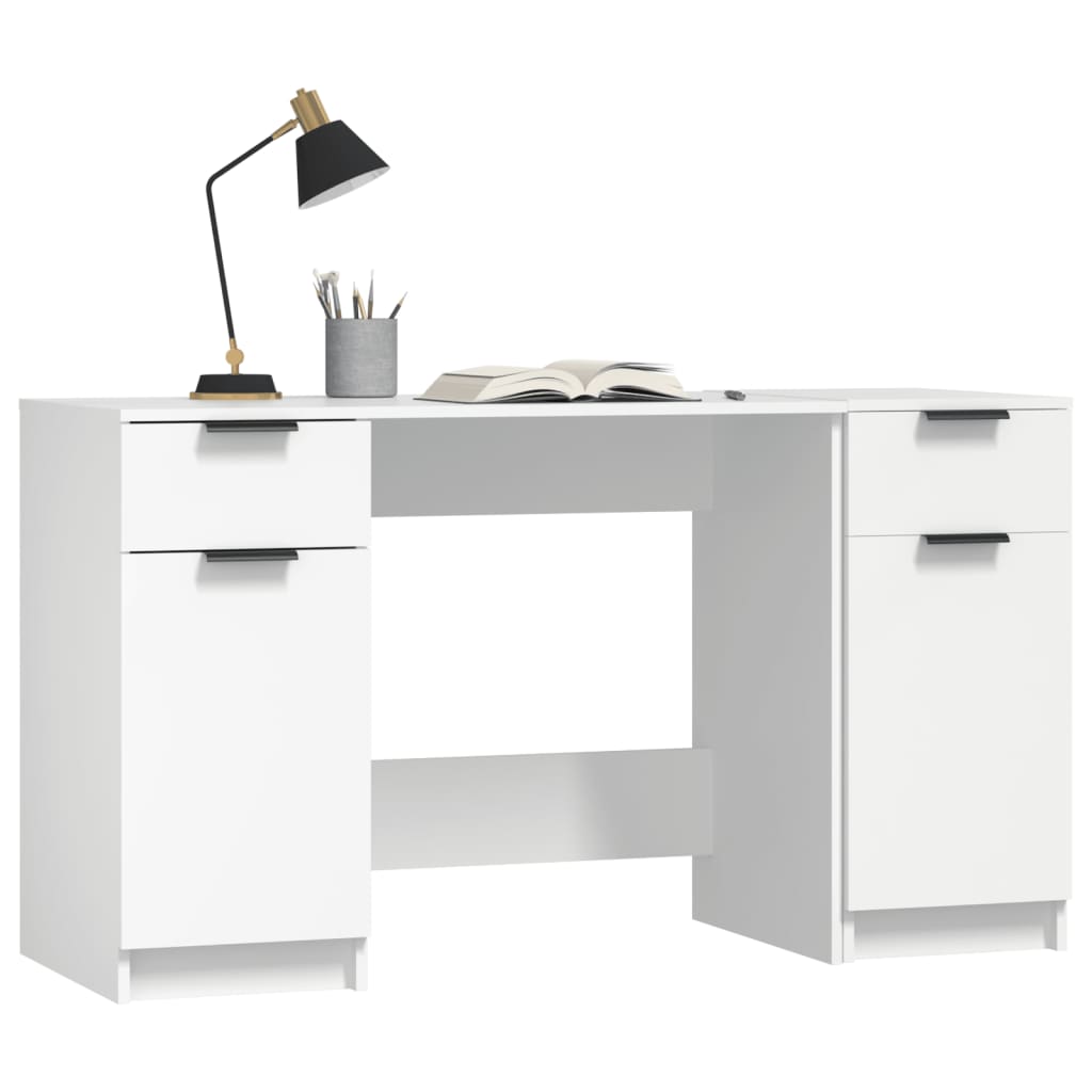 Modern Wooden Home Office Computer Desk Table With 2 Drawers Storage Cupboards