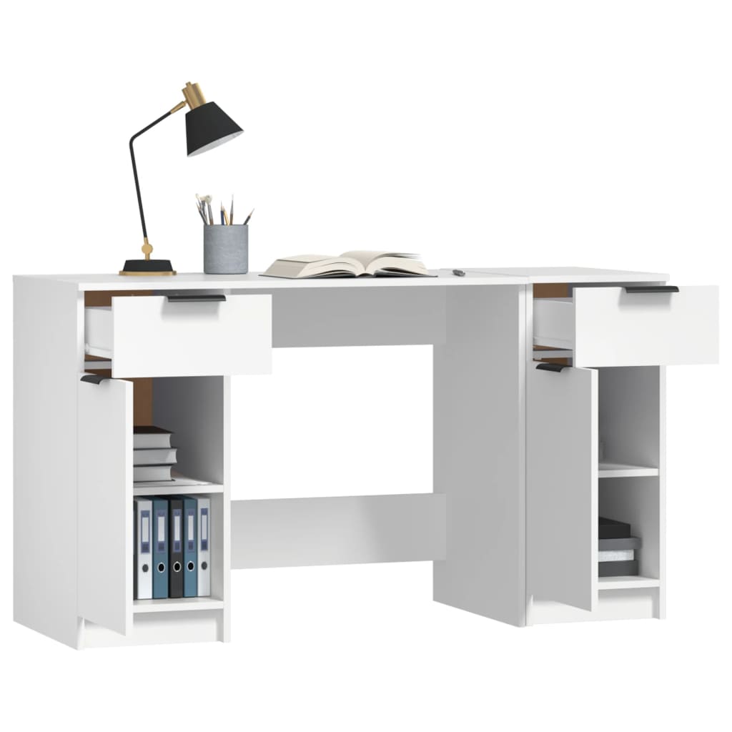 Modern Wooden Home Office Computer Desk Table With 2 Drawers Storage Cupboards
