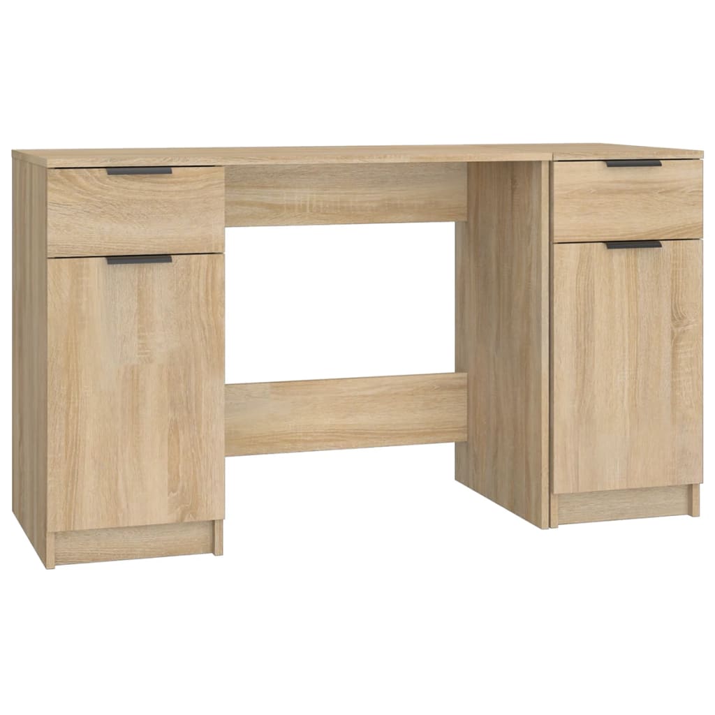 Modern Wooden Home Office Computer Desk Table With 2 Drawers Storage Cupboards
