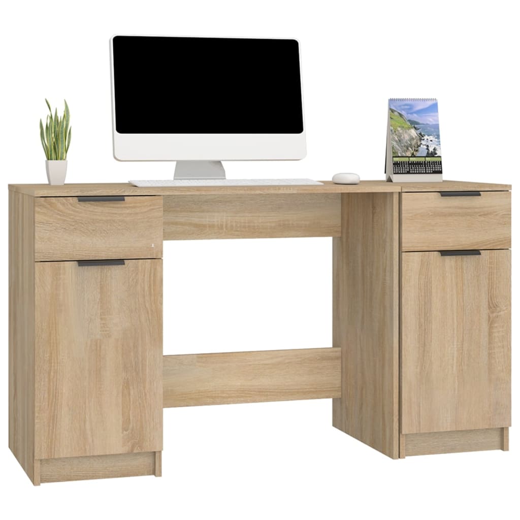 Modern Wooden Home Office Computer Desk Table With 2 Drawers Storage Cupboards