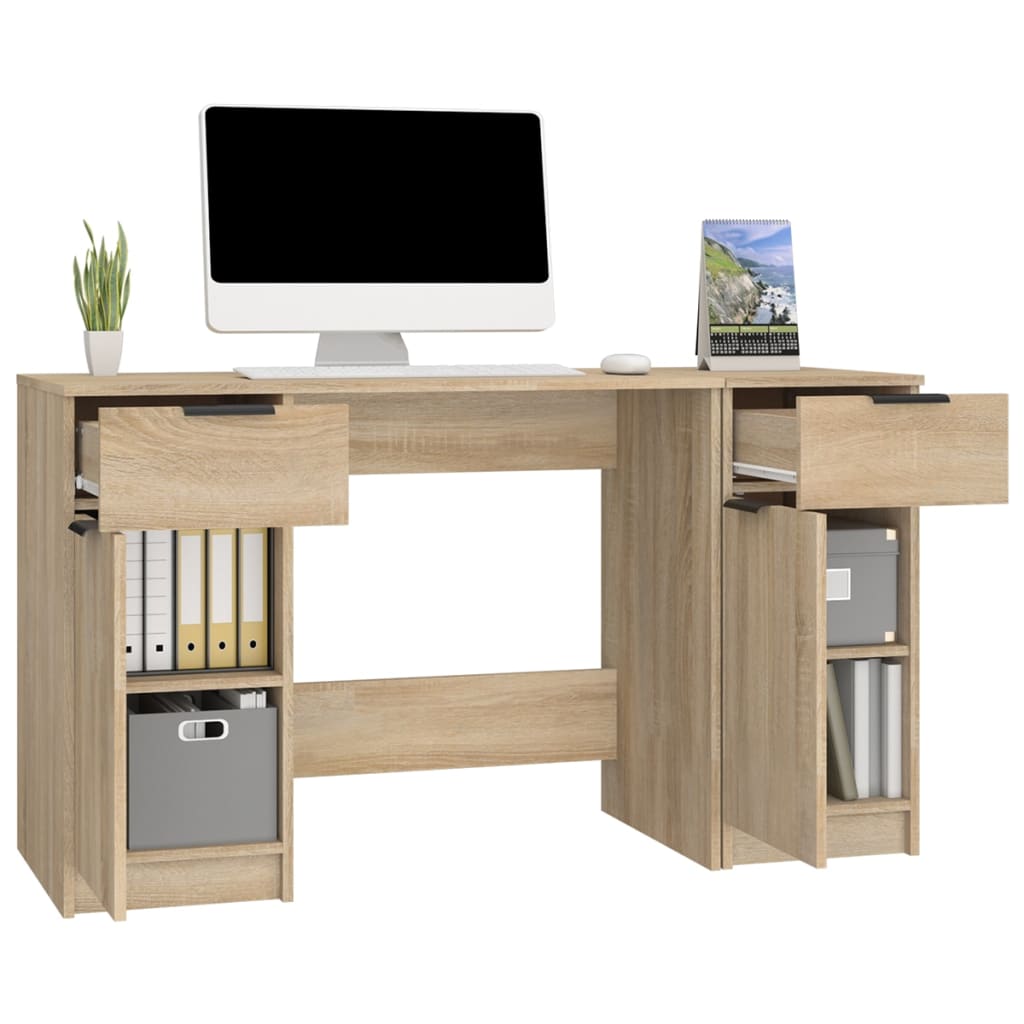 Modern Wooden Home Office Computer Desk Table With 2 Drawers Storage Cupboards