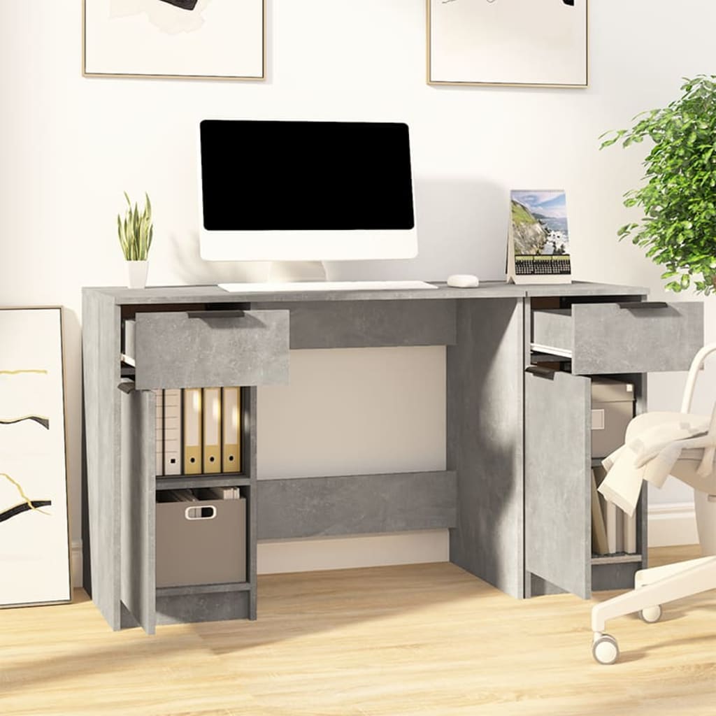 Modern Wooden Home Office Computer Desk Table With 2 Drawers Storage Cupboards