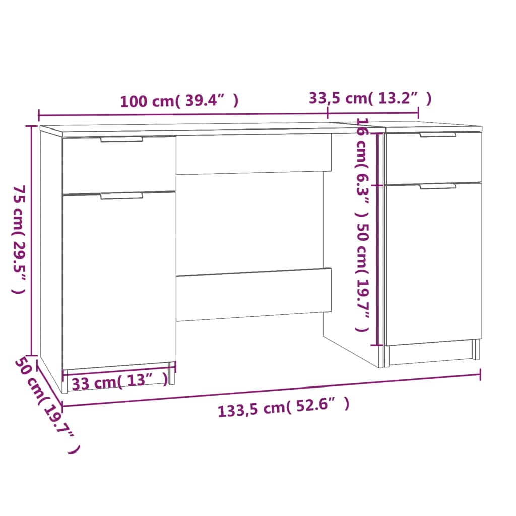 Modern Wooden Home Office Computer Desk Table With 2 Drawers Storage Cupboards