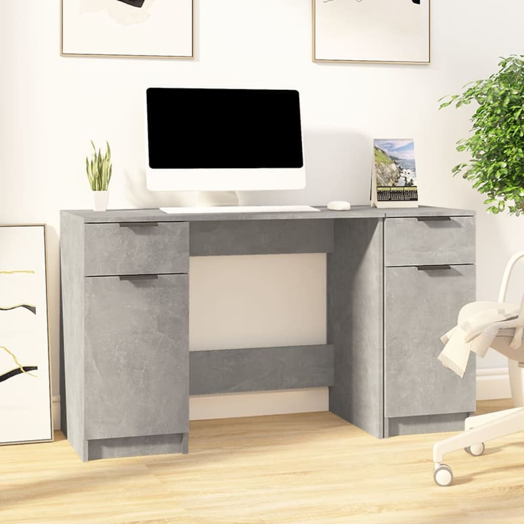 Modern Wooden Home Office Computer Desk Table With 2 Drawers Storage Cupboards