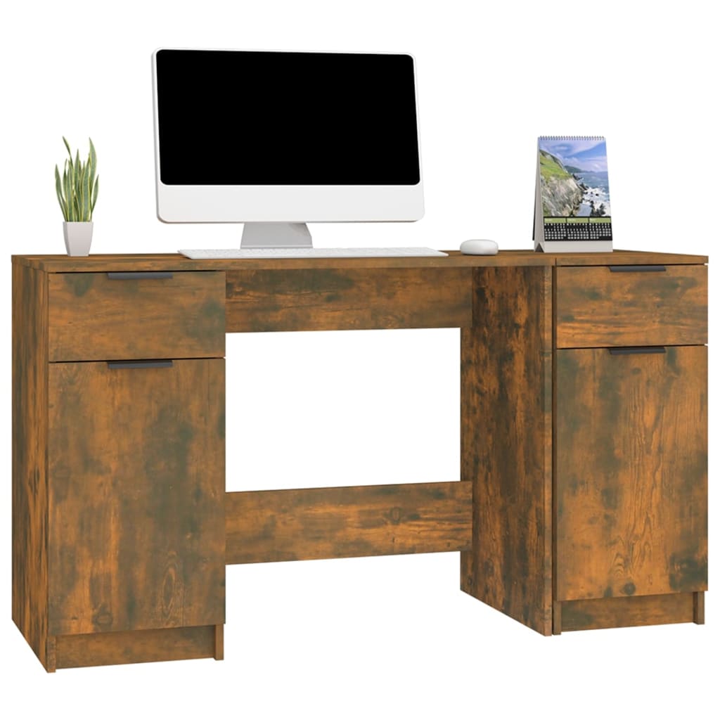 Modern Wooden Home Office Computer Desk Table With 2 Drawers Storage Cupboards