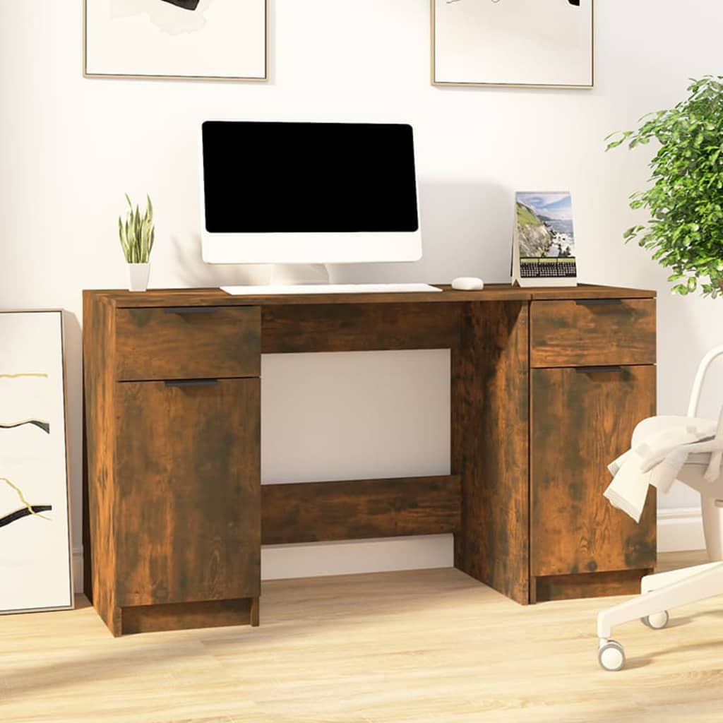 Modern Wooden Home Office Computer Desk Table With 2 Drawers Storage Cupboards