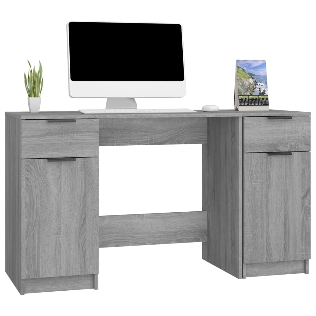 Modern Wooden Home Office Computer Desk Table With 2 Drawers Storage Cupboards