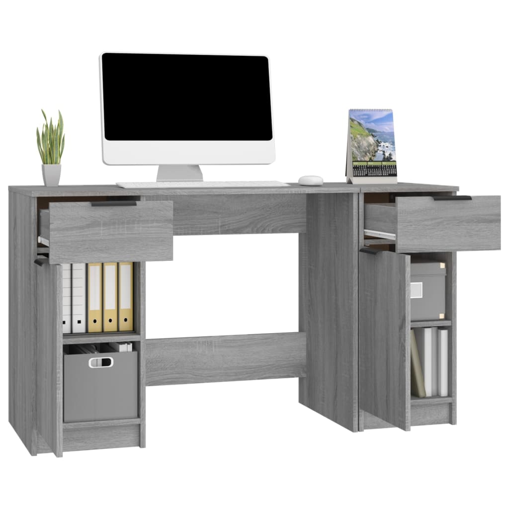 Modern Wooden Home Office Computer Desk Table With 2 Drawers Storage Cupboards