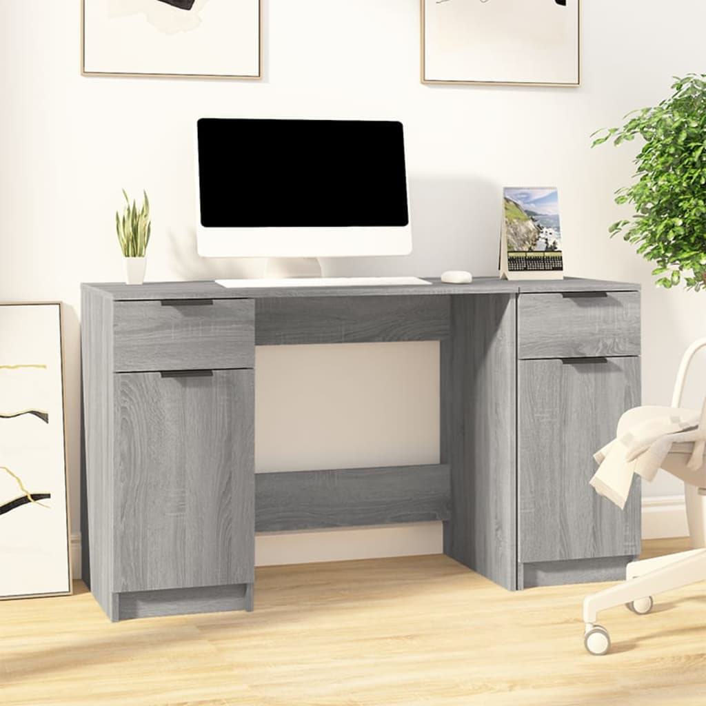 Modern Wooden Home Office Computer Desk Table With 2 Drawers Storage Cupboards