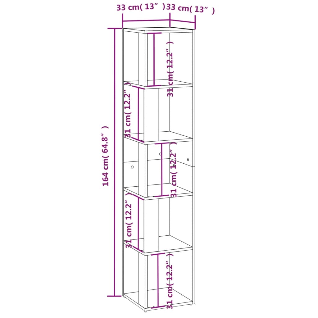 Modern Wooden 5-Tier Corner Bookcase Book Storage Cabinet Wood Shelving