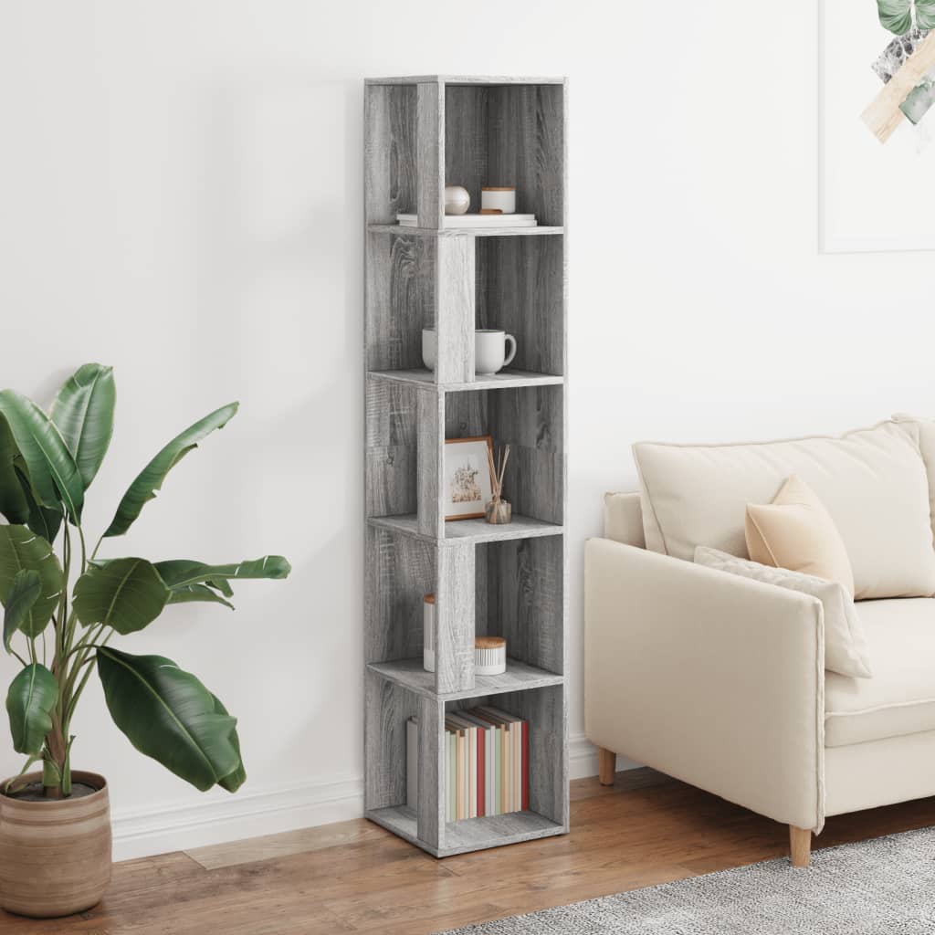 Modern Wooden 5-Tier Corner Bookcase Book Storage Cabinet Wood Shelving