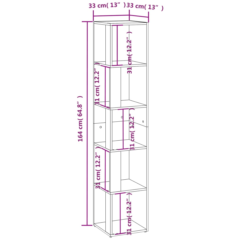 Modern Wooden 5-Tier Corner Bookcase Book Storage Cabinet Wood Shelving