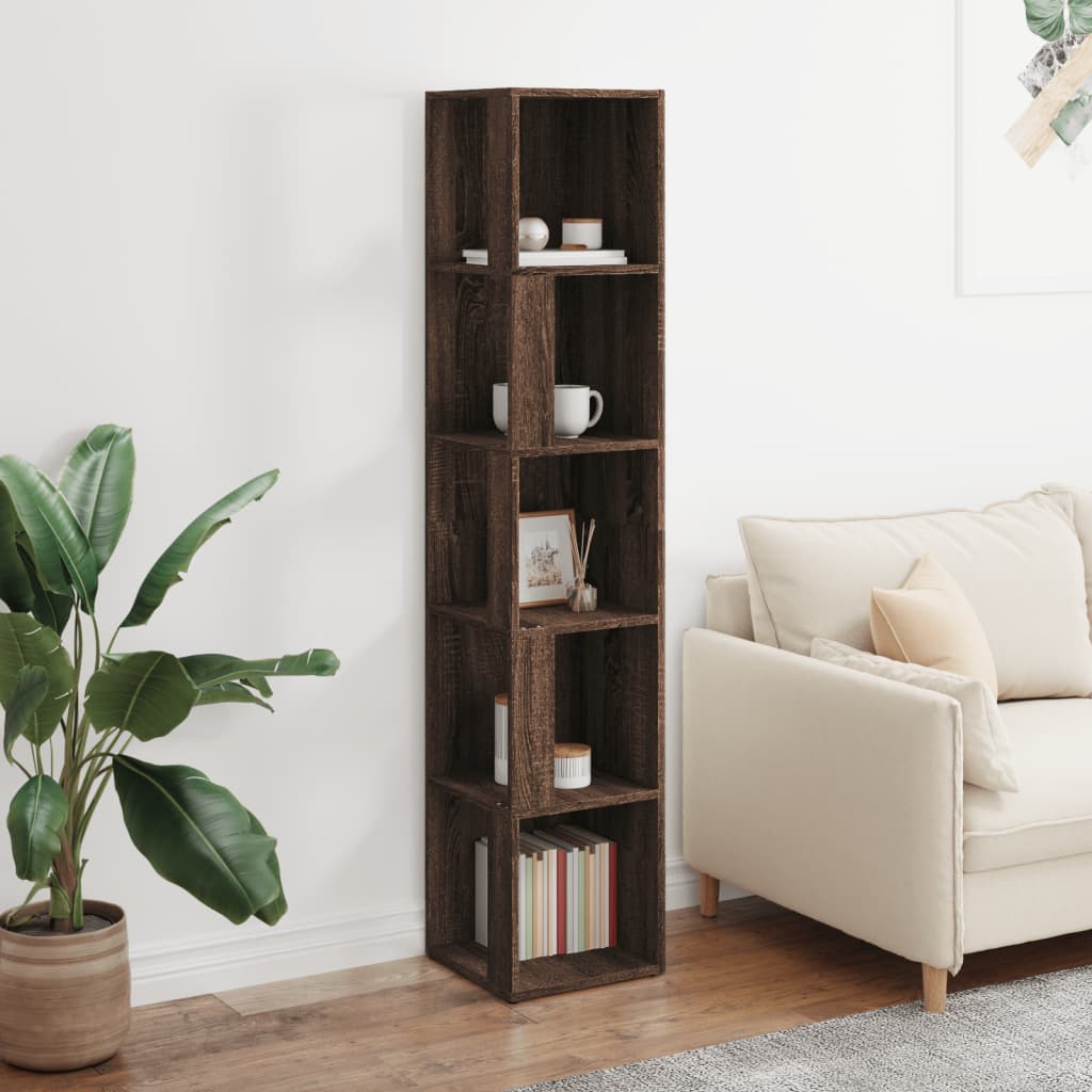 Modern Wooden 5-Tier Corner Bookcase Book Storage Cabinet Wood Shelving