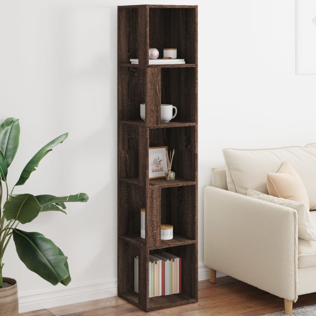 Modern Wooden 5-Tier Corner Bookcase Book Storage Cabinet Wood Shelving