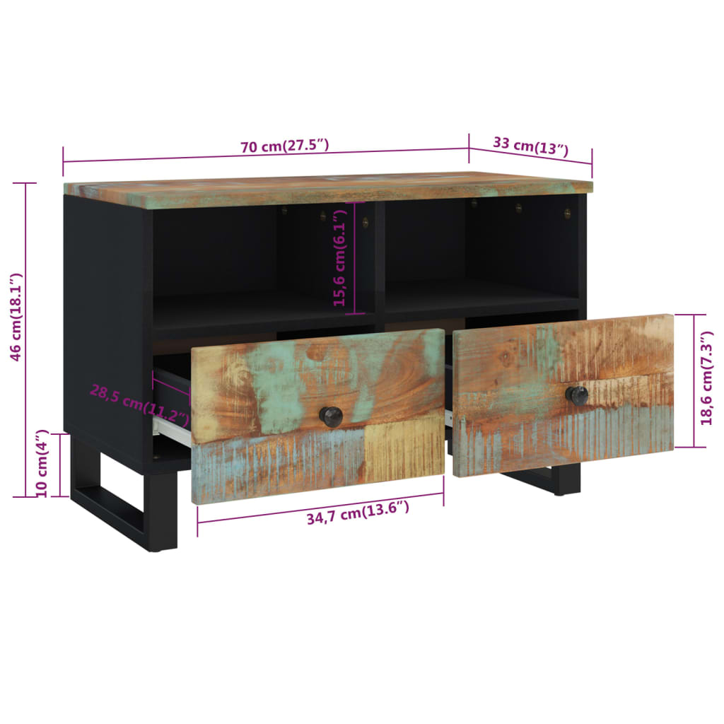 TV Cabinet 70x33x46cm Solid Wood Reclaimed