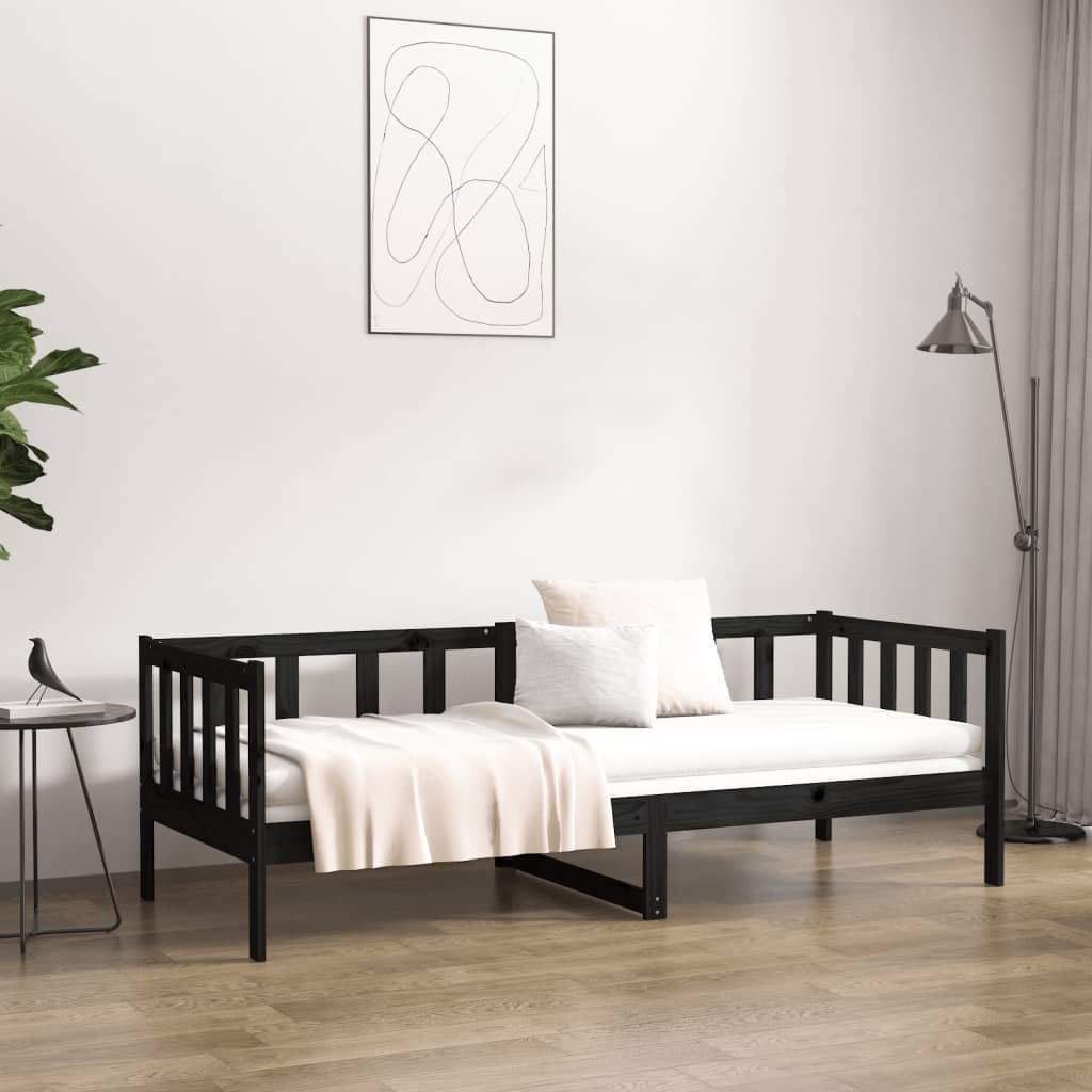 Day Bed without Mattress Black 90x190cm Solid Wood Pine