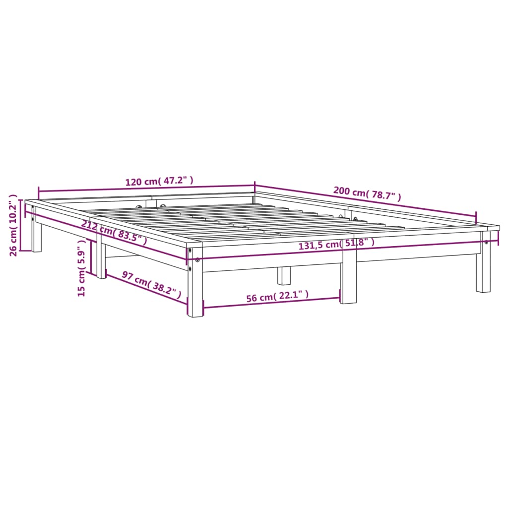 820536 vidaXL Bed Frame without Mattress 120x200 cm Solid Wood