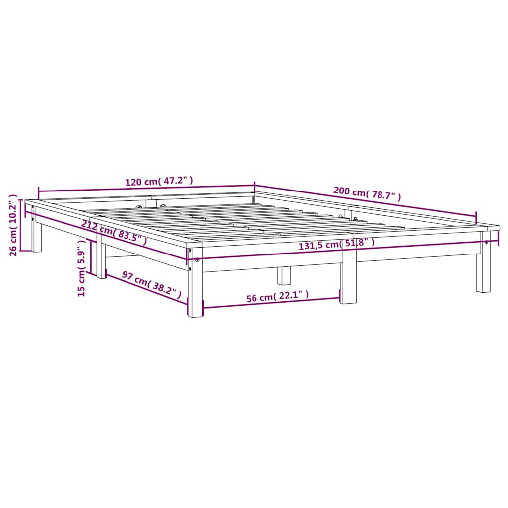 820540 vidaXL Bed Frame without Mattress Black 120x200 cm Solid Wood