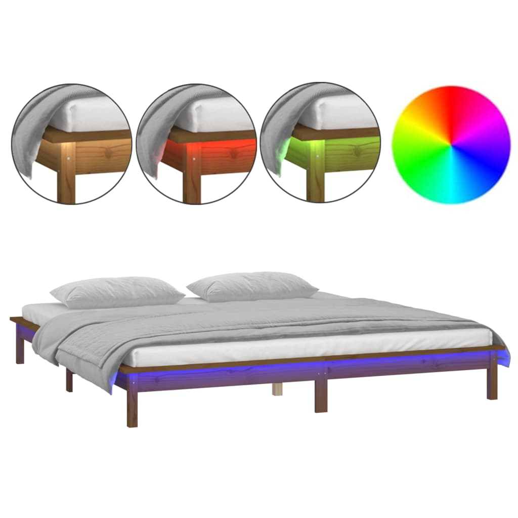 LED Bed Frame without Mattress Honey Brown 120x200 cm Solid Wood