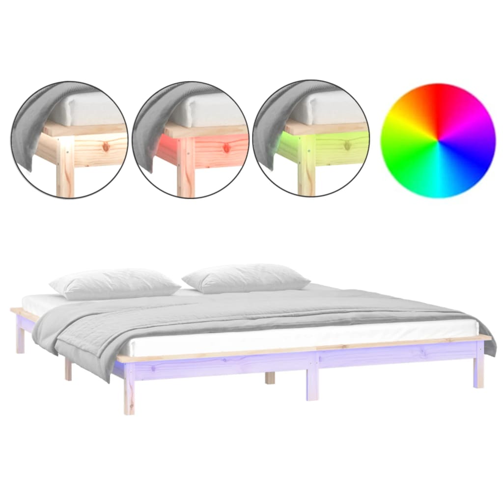 LED Bed Frame without Mattress 180x200 cm Super King  Solid Wood