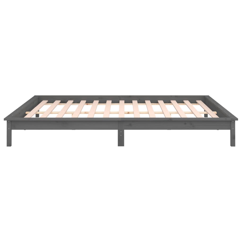 LED Bed Frame without Mattress Grey 200x200 cm Solid Wood