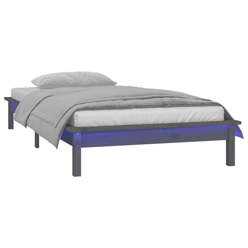 LED Bed Frame without Mattress Grey 90x190 cm Single Single Solid Wood