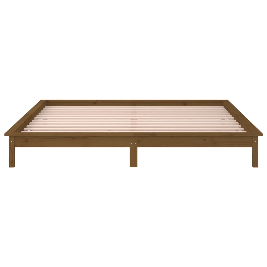 LED Bed Frame without Mattress Honey Brown 120x190cm  Solid Wood