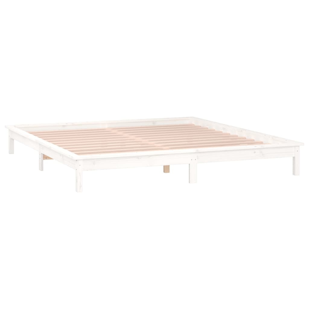 LED Bed Frame without Mattress White 135x190 cm Double Double Solid Wood