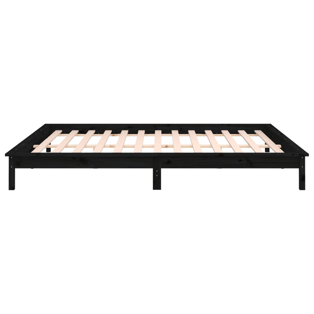 LED Bed Frame without Mattress Black 135x190 cm Double Double Solid Wood