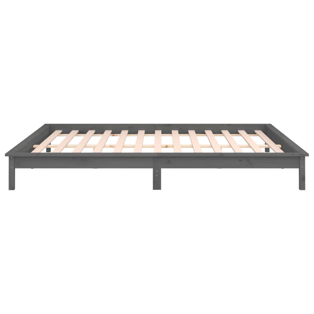 LED Bed Frame without Mattress Grey 140x190 cm Solid Wood