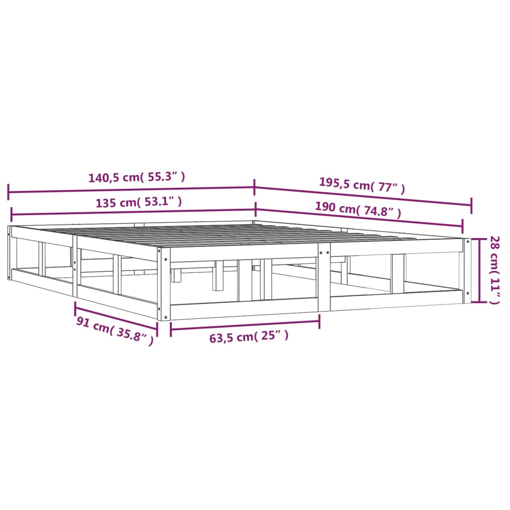 Bed Frame without Mattress 135x190 cm Double Double Solid Wood