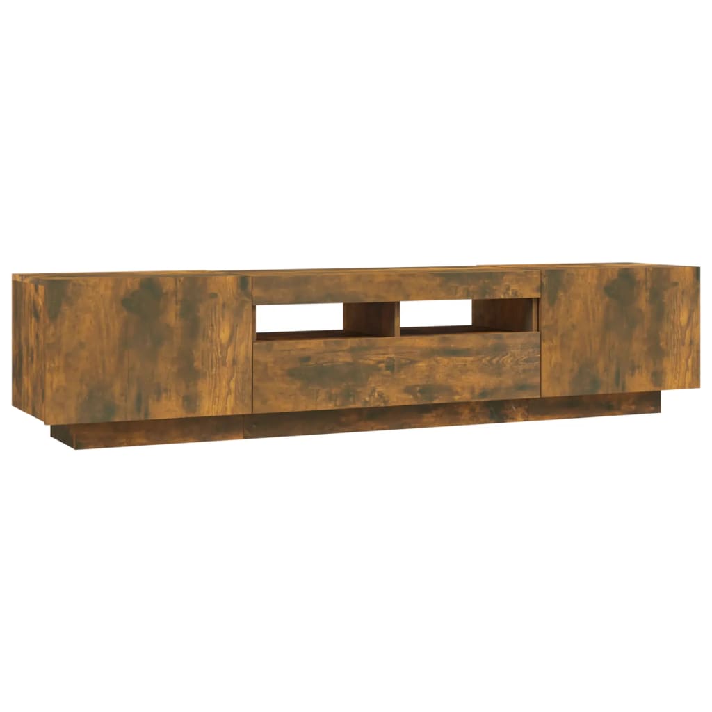 Modern Wooden 2pcs 70 Inch TV Tele Stand Unit Cabinet With LED Lights & Storage