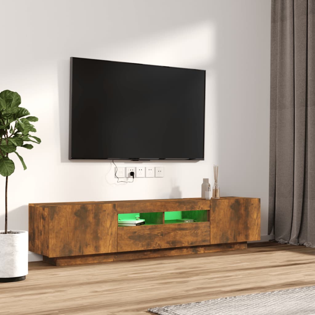Modern Wooden 2pcs 70 Inch TV Tele Stand Unit Cabinet With LED Lights & Storage