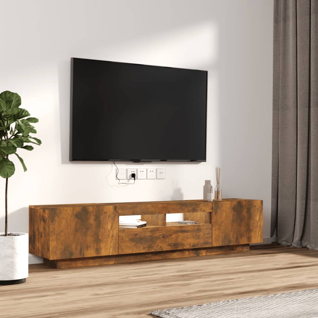 Modern Wooden 2pcs 70 Inch TV Tele Stand Unit Cabinet With LED Lights & Storage