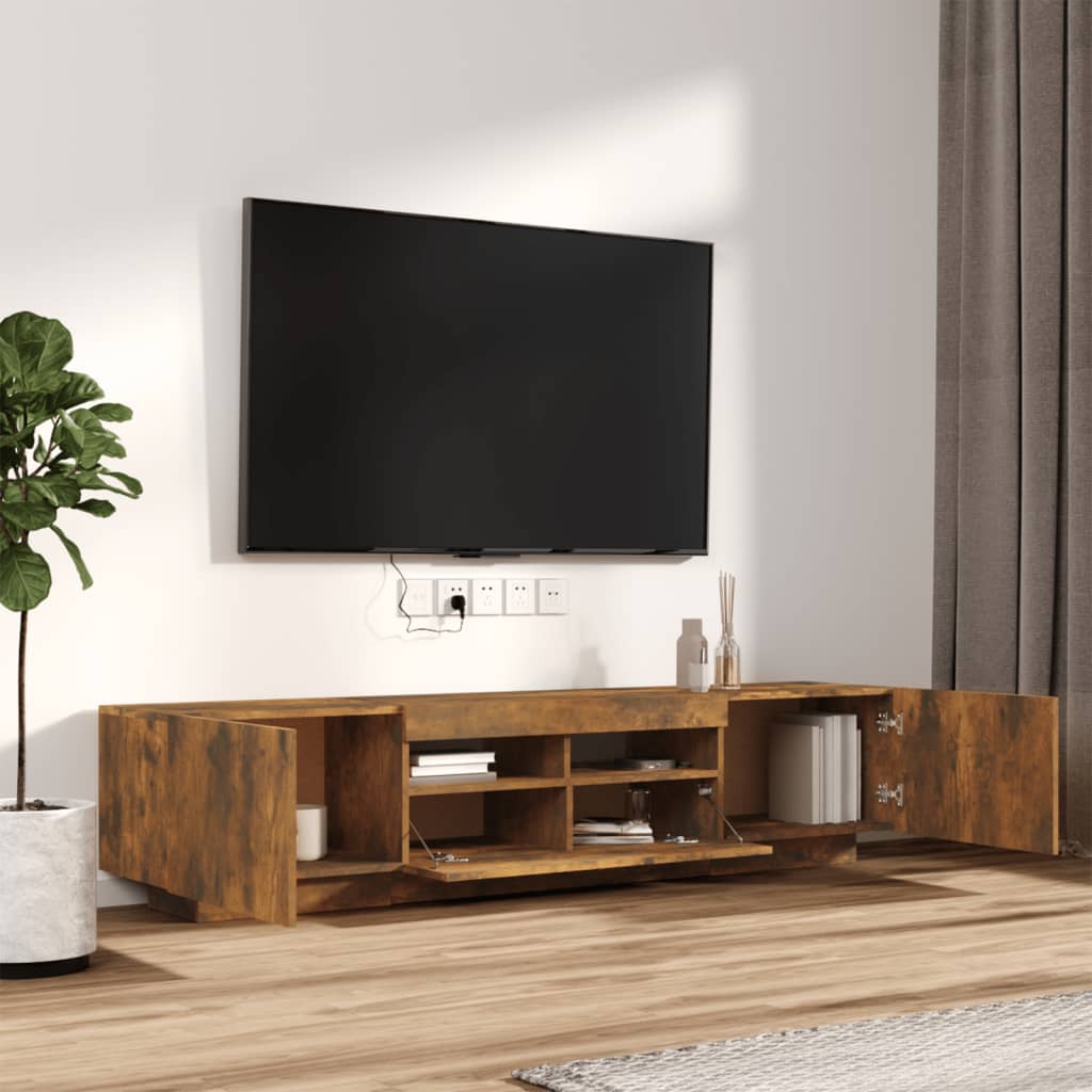 Modern Wooden 2pcs 70 Inch TV Tele Stand Unit Cabinet With LED Lights & Storage