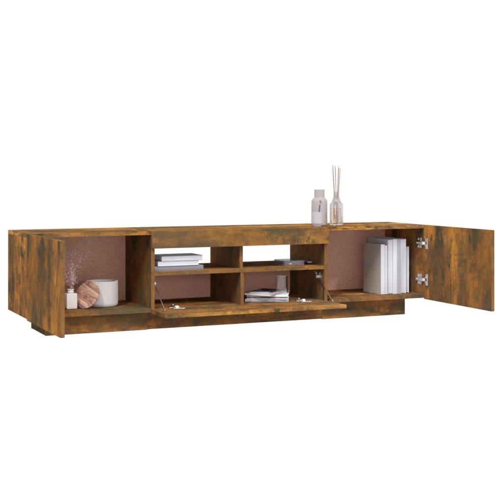 Modern Wooden 2pcs 70 Inch TV Tele Stand Unit Cabinet With LED Lights & Storage