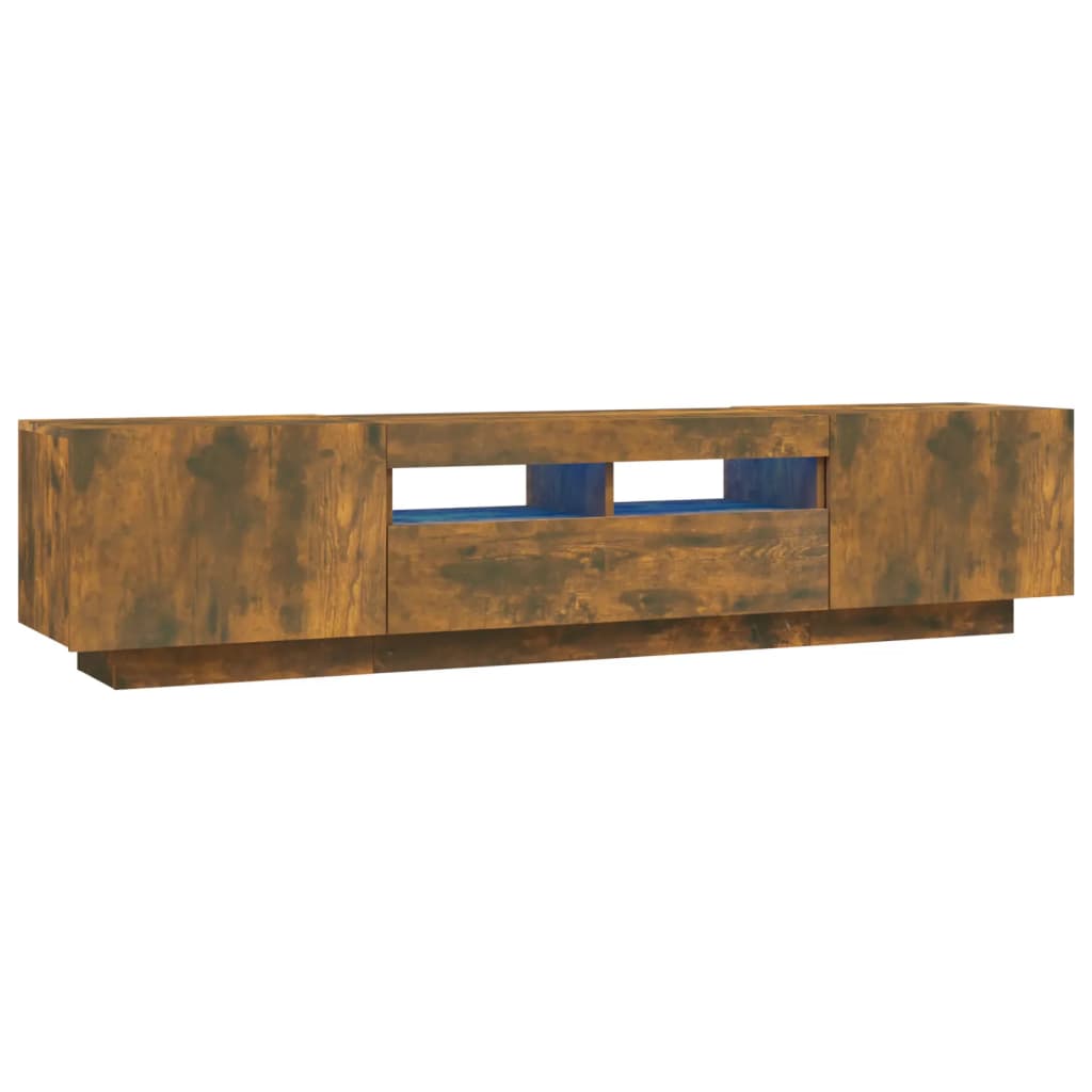 Modern Wooden 2pcs 70 Inch TV Tele Stand Unit Cabinet With LED Lights & Storage