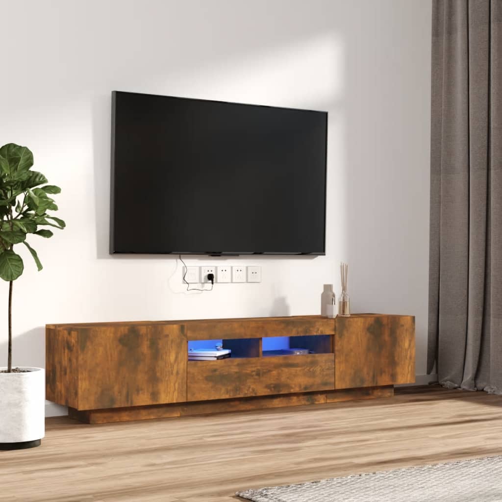Modern Wooden 2pcs 70 Inch TV Tele Stand Unit Cabinet With LED Lights & Storage