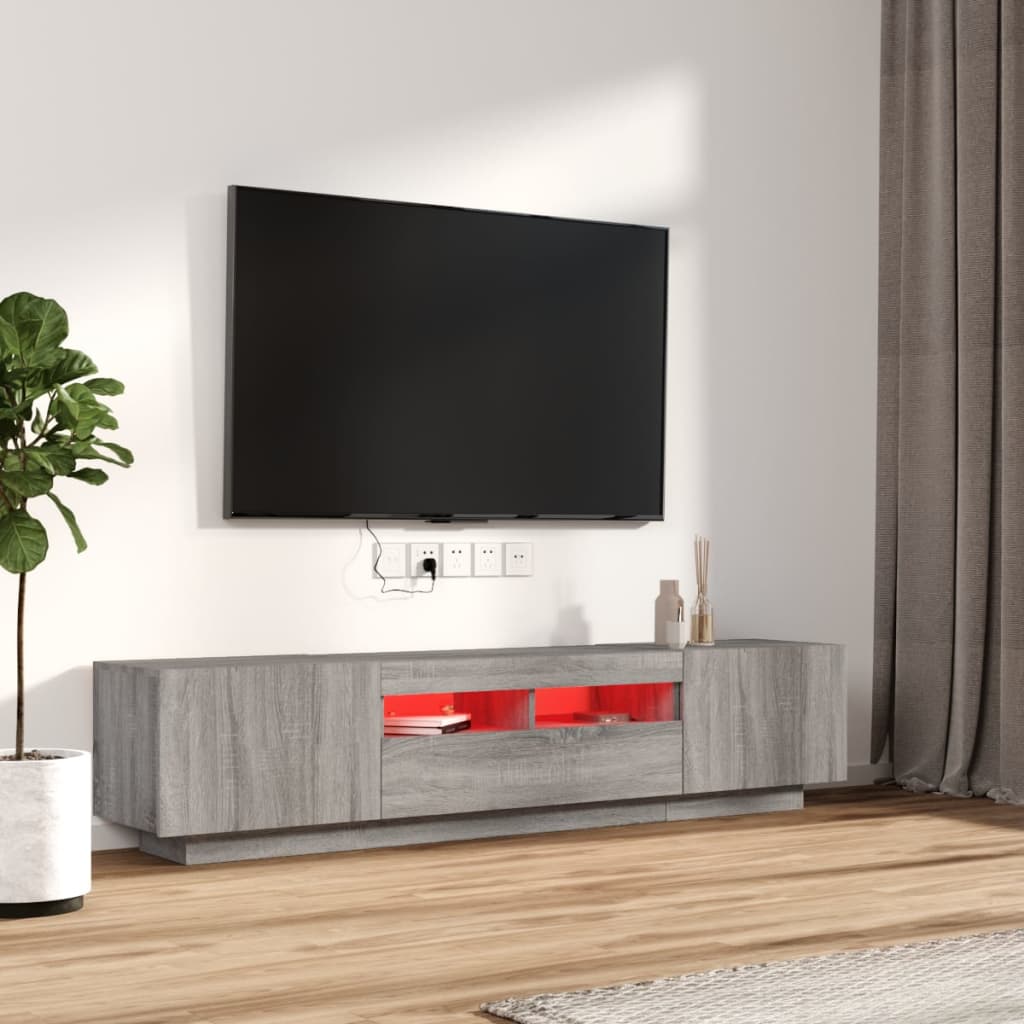 Modern Wooden 2pcs 70 Inch TV Tele Stand Unit Cabinet With LED Lights & Storage