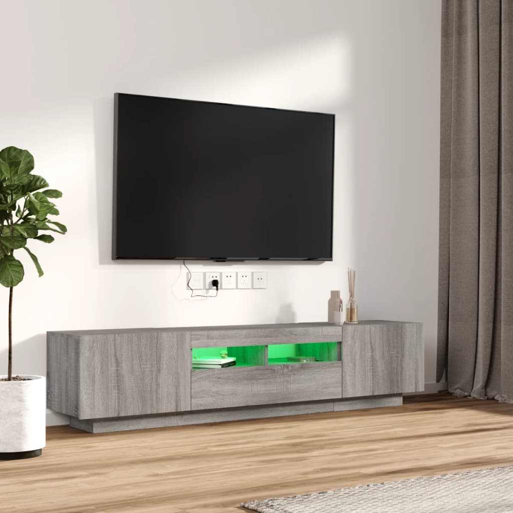 Modern Wooden 2pcs 70 Inch TV Tele Stand Unit Cabinet With LED Lights & Storage